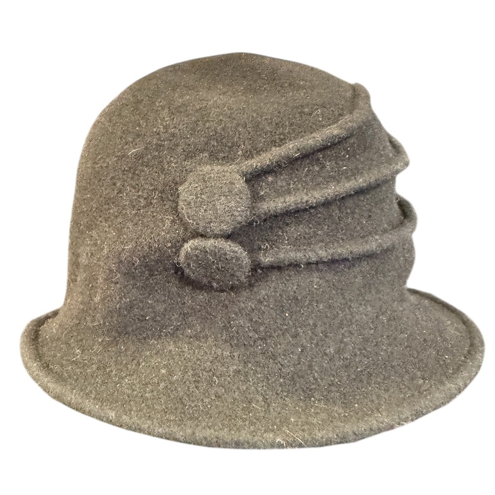 Shihreen Wool Cloche Hat Gray One Size Winter Retro accessories warm